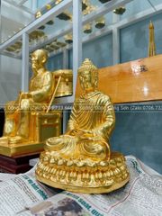 Tượng Đồng Phật Quan Âm Cao 30 Cm Dát Vàng