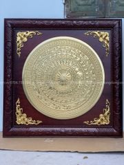 Tranh Trống Đồng Mặt Trống Khung Gỗ Hương Dát Vàng 9999 Kích Thước 115*115 Cm Khung Vuông