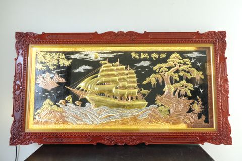 Tranh Đồng Thuận Buồm Xuôi Gió 170*90 Cm Nền Đen Dát Vàng Bạc