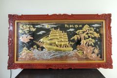 Tranh Đồng Thuận Buồm Xuôi Gió 170*90 Cm Nền Đen Dát Vàng Bạc