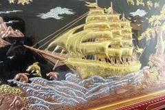 Tranh Đồng Thuận Buồm Xuôi Gió 170*90 Cm Nền Đen Dát Vàng Bạc
