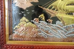 Tranh Đồng Thuận Buồm Xuôi Gió 170*90 Cm Nền Đen Dát Vàng Bạc- Khung Sồi Trơn