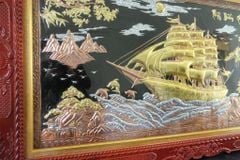 Tranh Đồng Thuận Buồm Xuôi Gió 170*90 Cm Nền Đen Dát Vàng Bạc- Khung Sồi Trơn