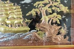 Tranh Đồng Thuận Buồm Xuôi Gió 170*90 Cm Nền Đen Dát Vàng Bạc- Khung Sồi Trơn