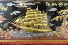 Tranh Đồng Thuận Buồm Xuôi Gió 170*90 Cm Nền Đen Dát Vàng Bạc- Khung Sồi Trơn