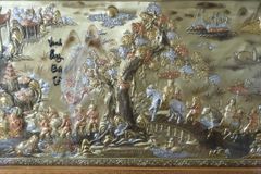 Tranh Đồng Vinh Quy Bái Tổ- Đồng Vàng- Kích Thước 170 x90 Cm- Khung Gỗ Sồi - Dát Vàng Khung