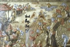 Tranh Đồng Vinh Quy Bái Tổ- Đồng Vàng- Kích Thước 170 x90 Cm- Khung Gỗ Sồi - Dát Vàng Khung