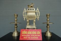 Bộ Tam Sự Nến Bằng Đồng Vàng Song Long Chầu Nguyệt- Đỉnh Vuông - Cao 60cm