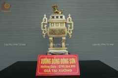 Bộ Tam Sự Hạc Bằng Đồng Vàng Song Long Chầu Nguyệt- Đỉnh Vuông - Cao 60cm