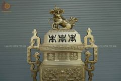 Bộ Tam Sự Hạc Bằng Đồng Vàng Song Long Chầu Nguyệt- Đỉnh Vuông - Cao 60cm