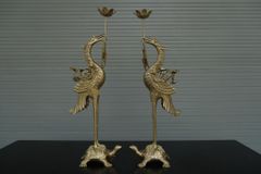 Bộ Ngũ Sự Bằng Đồng Vàng Song Long Chầu Nguyệt- Đỉnh Vuông - Cao 60cm
