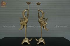 Bộ Tam Sự Hạc Bằng Đồng Vàng Song Long Chầu Nguyệt- Đỉnh Vuông - Cao 60cm