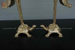 Bộ Tam Sự Hạc Bằng Đồng Vàng Song Long Chầu Nguyệt- Đỉnh Vuông - Cao 60cm