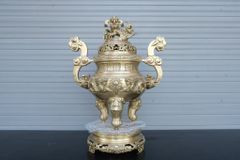 Bộ Tam Sự Nến Bằng Đồng Vàng Song Long Chầu Nguyệt Cao 45 Cm