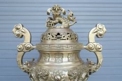 Bộ Ngũ Sự Bằng Đồng Vàng Song Long Chầu Nguyệt Cao 45 Cm