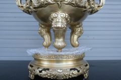 Bộ Tam Sự Nến Bằng Đồng Vàng Song Long Chầu Nguyệt Cao 45 Cm