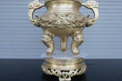 Bộ Tam Sự Nến Bằng Đồng Vàng Song Long Chầu Nguyệt Cao 45 Cm