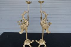 Bộ Tam Sự Hạc Bằng Đồng Vàng Song Long Chầu Nguyệt Cao 45 Cm