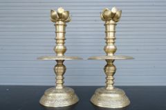 Bộ Tam Sự Nến Bằng Đồng Vàng Song Long Chầu Nguyệt Cao 45 Cm