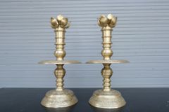 Bộ Tam Sự Nến Bằng Đồng Vàng Song Long Chầu Nguyệt Cao 45 Cm