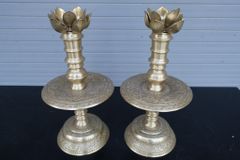 Bộ Tam Sự Nến Bằng Đồng Vàng Song Long Chầu Nguyệt Cao 45 Cm