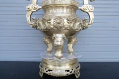 Bộ Tam Sự Hạc Bằng Đồng Vàng Song Long Chầu Nguyệt Cao 50 Cm