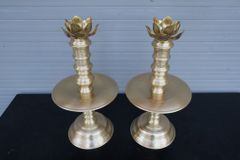 Bộ Tam Sự Nến Bằng Đồng Vàng Song Long Chầu Nguyệt Cao 50 Cm