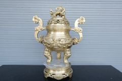 Bộ Tam Sự Hạc Bằng Đồng Vàng Song Long Chầu Nguyệt Cao 60 Cm- Chữ Việt