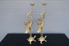 Bộ Tam Sự Hạc Bằng Đồng Vàng Song Long Chầu Nguyệt Cao 60 Cm- Chữ Việt
