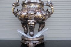 Bộ Đỉnh Đồng Ngũ Sự Đồng Đỏ Khảm Tam Khí Hoa Sòi Cao 60 Cm