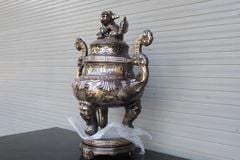 Bộ Đỉnh Đồng Ngũ Sự Đồng Đỏ Khảm Tam Khí Hoa Sòi Cao 60 Cm