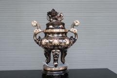 Bộ Ngũ Sự Bằng Đồng Đỏ Phớt Nỉ Nguyên Khối Hoa Sòi Cao 60 Cm
