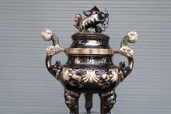 Bộ Ngũ Sự Bằng Đồng Đỏ Phớt Nỉ Nguyên Khối Hoa Sòi Cao 60 Cm