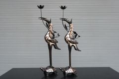 Bộ Ngũ Sự Bằng Đồng Đỏ Phớt Nỉ Nguyên Khối Hoa Sòi Cao 60 Cm
