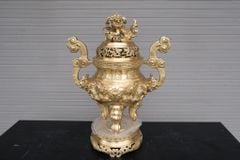 Bộ Ngũ Sự Bằng Đồng Vàng Song Long Chầu Nguyệt Cao 60 Cm