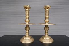 Bộ Ngũ Sự Bằng Đồng Vàng Song Long Chầu Nguyệt Cao 60 Cm+Ngai Chén 30