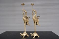 Bộ Ngũ Sự Bằng Đồng Vàng Song Long Chầu Nguyệt Cao 60 Cm+ Bình Sen Đồng + Đôi Đèn + Bát Hương+ Ống Hương + Mâm Bồng