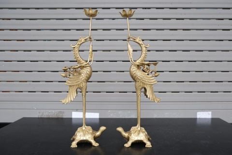 Đôi Hạc Đồng Cao 47Cm Chất Liệu Đồng Vàng