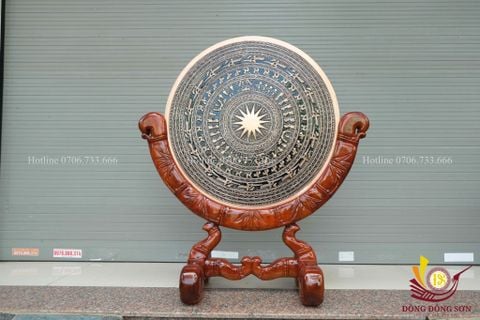 Mặt Trống Đồng Đúc - Kèm Đế Gỗ - Đường Kính 80cm