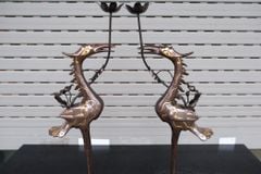 Đôi Hạc Đồng Cao 65Cm Chất Liệu Đồng Đỏ Khảm Tam Khí