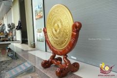 Mặt Trống Đồng Đúc- Kèm Đế Gỗ- Đường Kính 80cm Dát Vàng