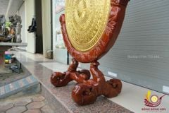 Mặt Trống Đồng Đúc- Kèm Đế Gỗ- Đường Kính 80cm Dát Vàng