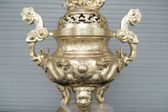 Bộ Ngũ Sự Bằng Đồng Cát Tút Song Long Chầu Nguyệt Cao 50 Cm + Bát Hương 16 Catut