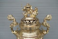 Bộ Tam Sự Nến Bằng Đồng Cát Tút Song Long Chầu Nguyệt Cao 60 Cm + Bát Hương 20Cm