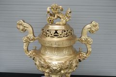 Bộ Ngũ Sự Bằng Đồng Vàng Song Long Chầu Nguyệt Cao 65 Cm