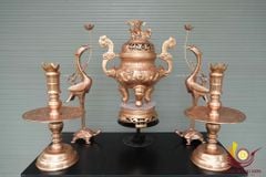 Bộ Ngũ Sự Bằng Đồng Đỏ- Họa Tiết Song Long Chầu Nguyệt - Cao 70cm