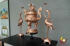 Bộ Tam Sự Hạc Bằng Đồng Đỏ Song Long Chầu Nguyệt Cao 70 Cm