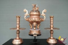 Bộ Tam Sự Nến Bằng Đồng Đỏ Song Long Chầu Nguyệt Cao 70 Cm