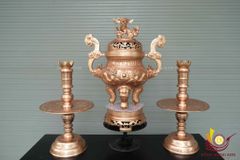 Bộ Tam Sự Nến Bằng Đồng Đỏ Song Long Chầu Nguyệt Cao 70 Cm