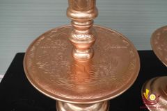 Bộ Ngũ Sự Bằng Đồng Đỏ- Họa Tiết Song Long Chầu Nguyệt - Cao 70cm + Mâm Bồng 35